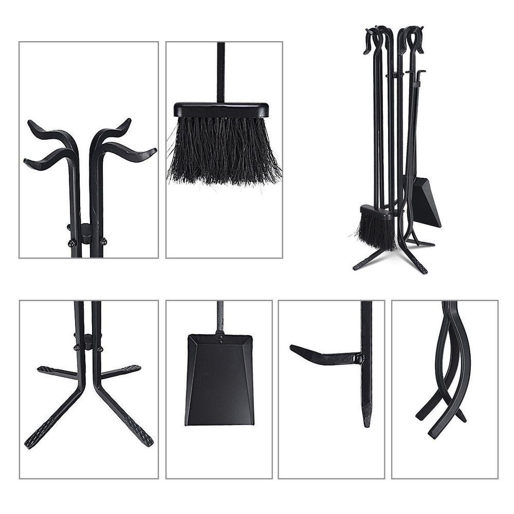 5 Pieces Fireplace Iron Standing Tools Set   base: 8\