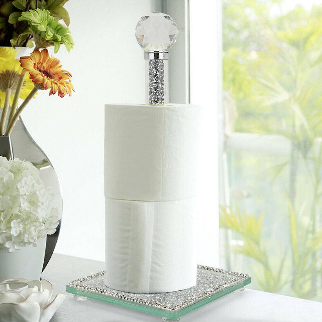 Crushed Diamond Silver Crystal Filled Kitchen Roll Holder Tissue Diamante Bling