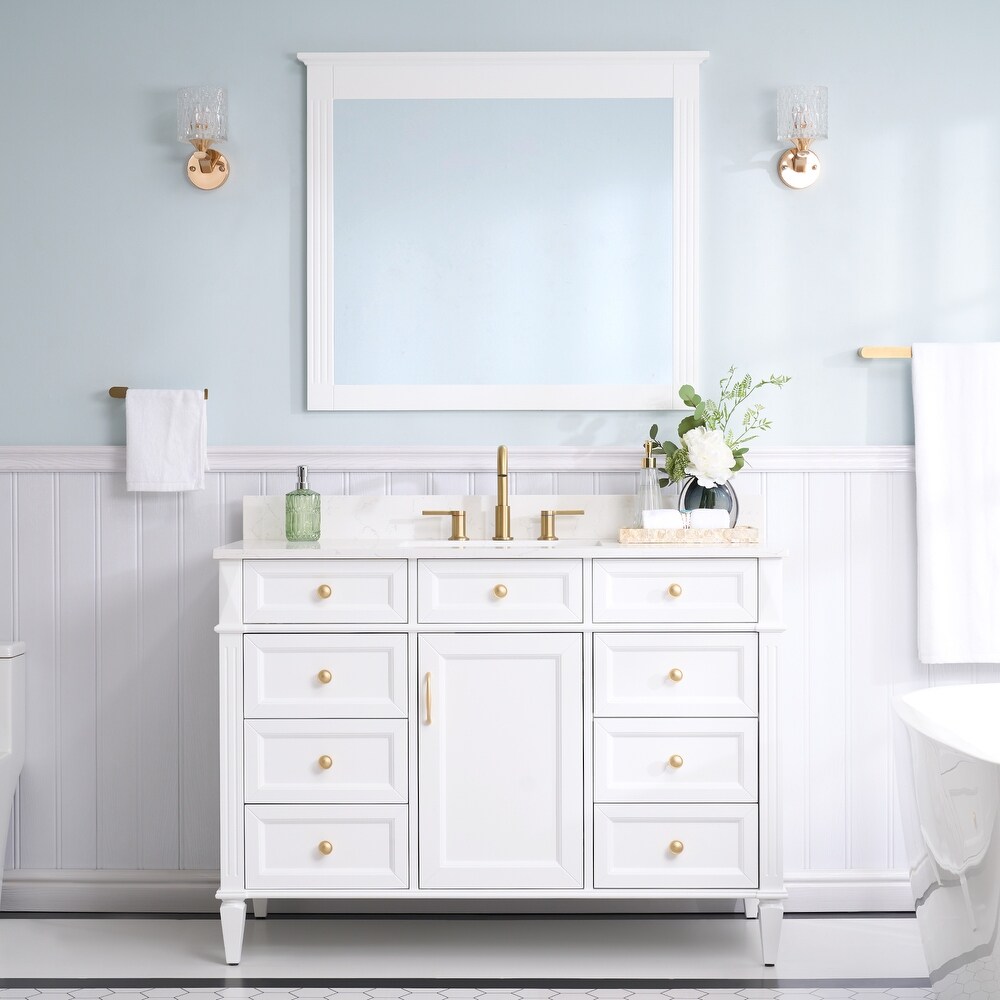 35''H Solid Wood Bath Vanity with Carrera White Quartz Top and Sink