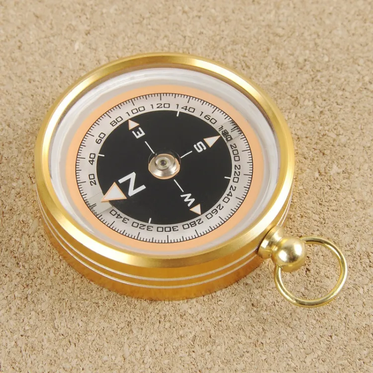 Fast shipping J50 Metal Gold Compass Pendant Outdoor Portable Mini Pocket Keychain Compass For Sale Camping Hiking