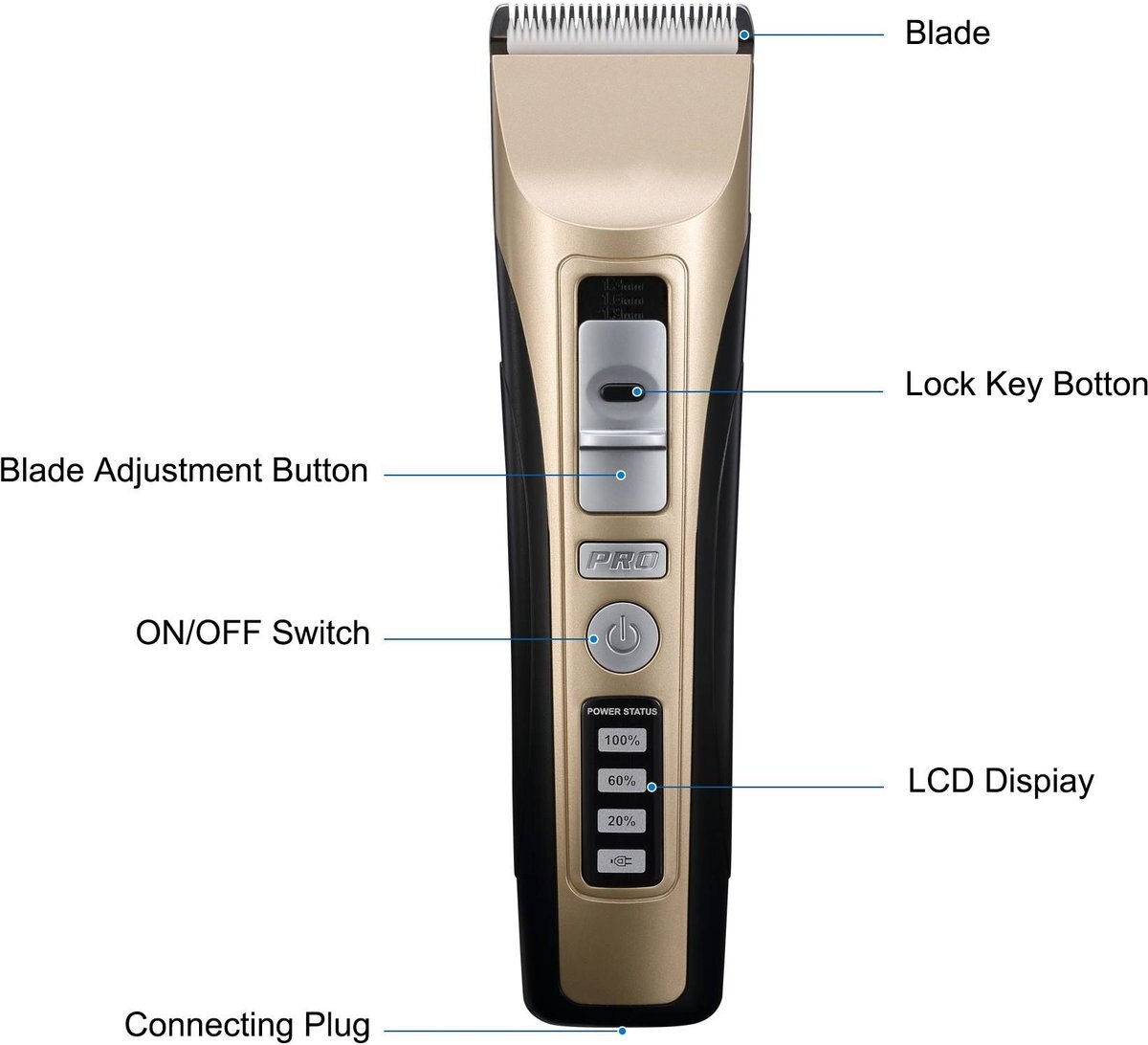 PATPET P930 Rechargeable Five-Level Speed Regulation Seat Pet Hair Grooming Clippers， Gold