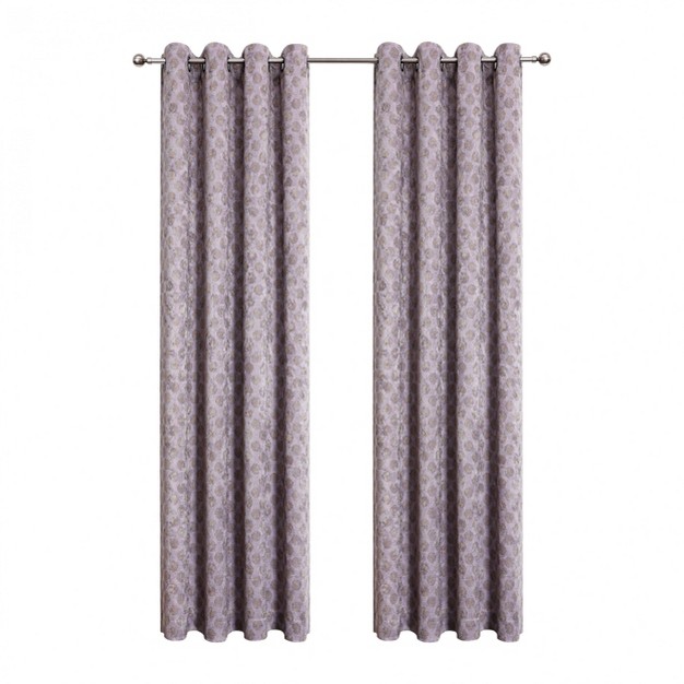 Kate Aurora 2 Piece Contemporary Chic Metallic Abstract Circles Light Filtering Grommet Top Curtains