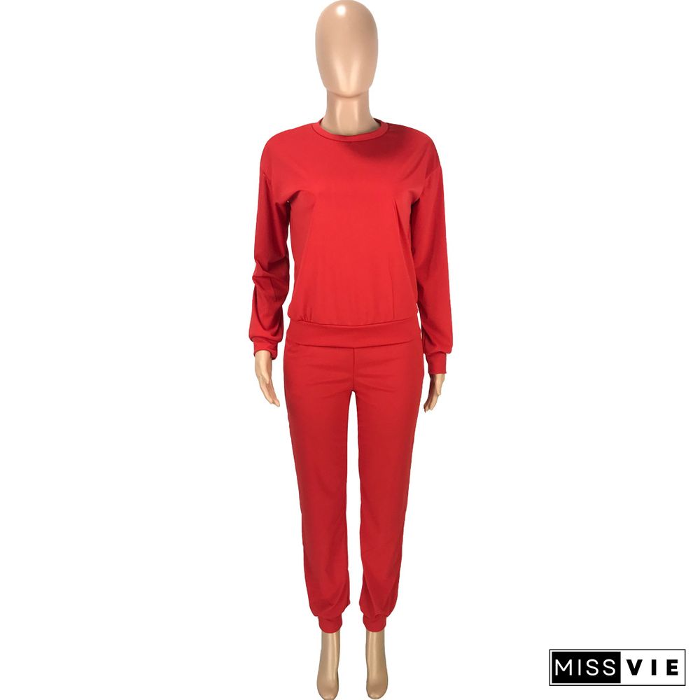 Solid Color Pullover T-shirt Long Pant Outfits