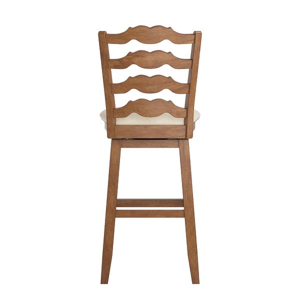 Sheena French Ladder Back Bar Height Swivel Stool with Padded Seat， Oak