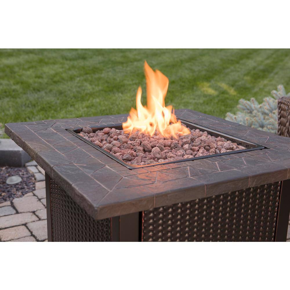 Endless Summer 30 in. W Bronze Finish Steel Base Faux Slate Mantel LP Gas Fire Pit with Electronic Igition and Lava Rocks GAD1401M