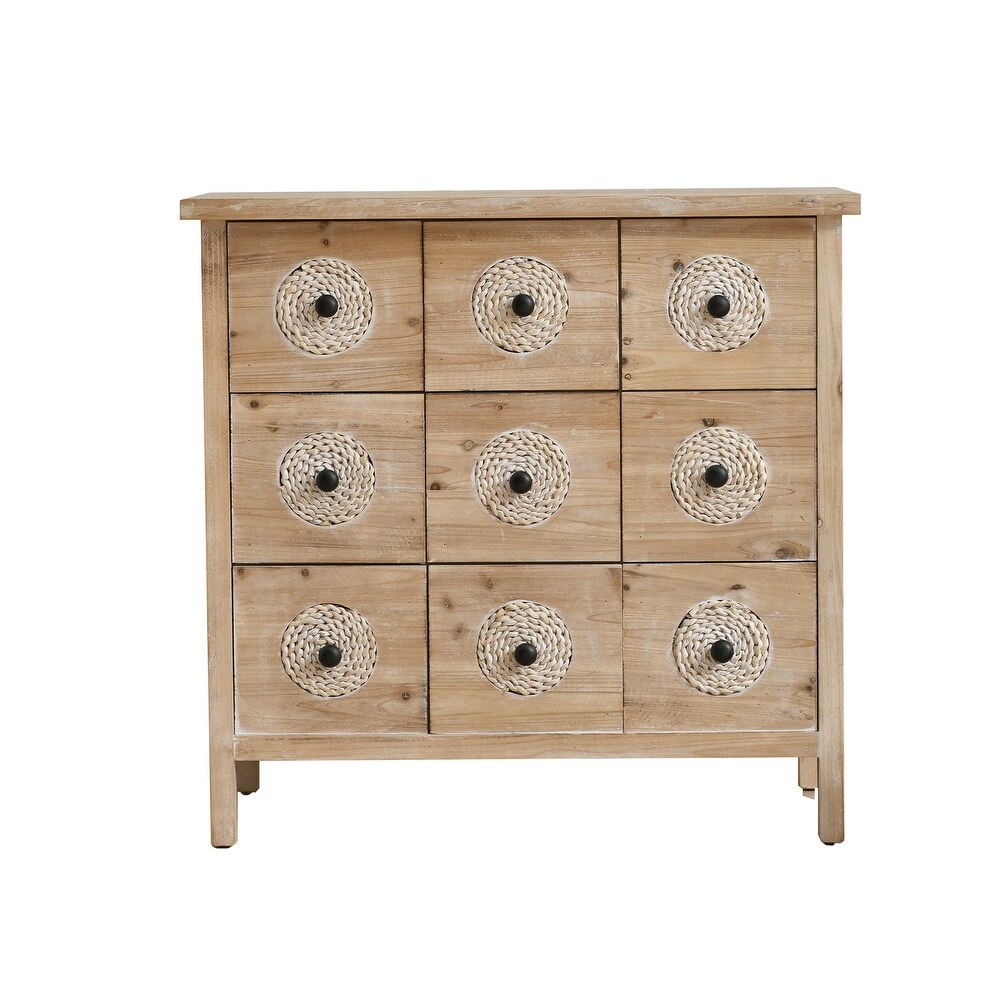 Storage Cabinet Rattan Retro Wooden Apothecary Chest with 9 Drawers