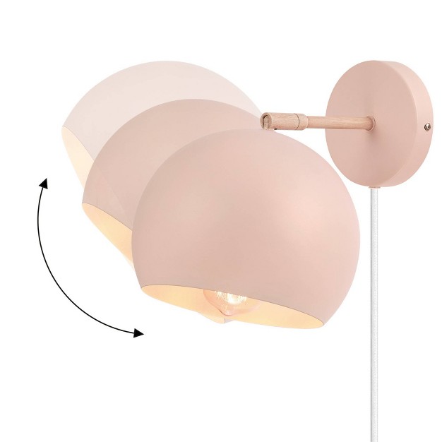 Molly 1 light Matte Pink Plug in Or Hardwire Wall Sconce With Faux Wood Accent Globe Electric