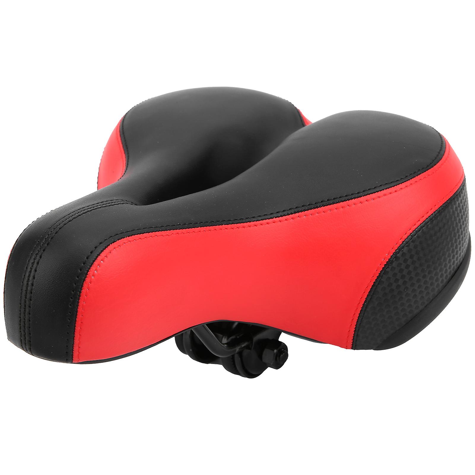 Mountain Bike Saddle Comfortable Microfiber Leather Hollowcarved Spring Bike Saddle Seatblack Red