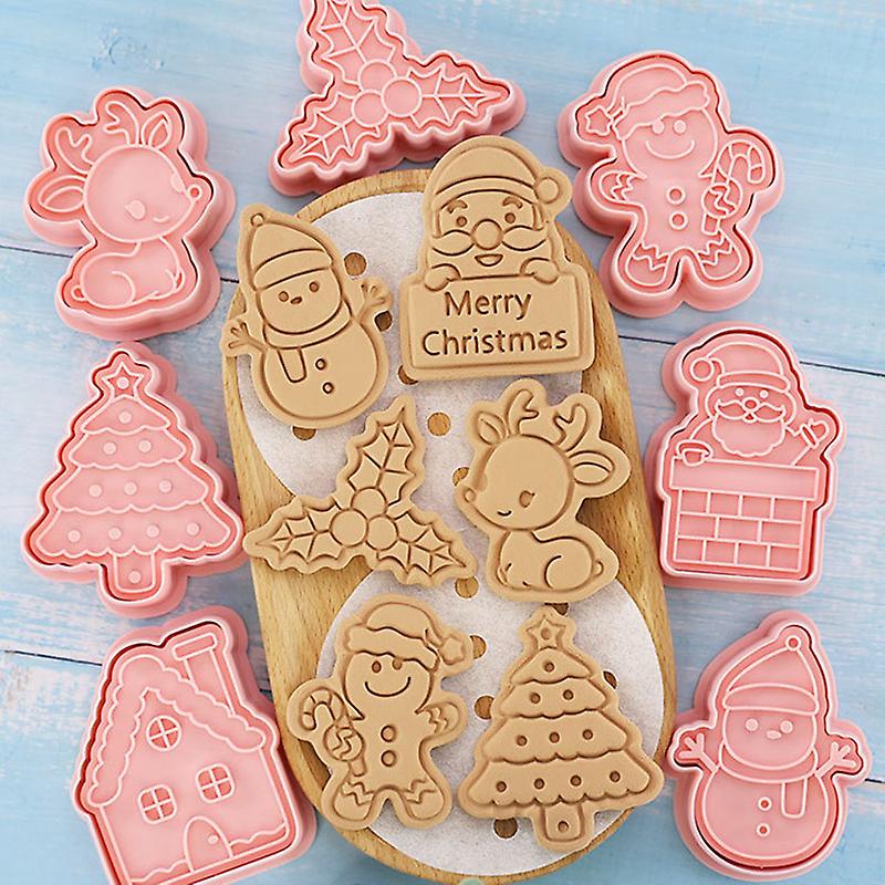 Born Pretty 8pcs 3d Christmas Cookie Cutters Biscuit Mold Santa Snowman Tree Elk Cookie Mould Stamp Xmas New Year Party Decor Baking Tools