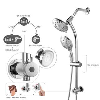 LORDEAR Double Rain Shower Set 5-Spray Patterns 5 in. Wall Mounted Round Spa Dual Shower Heads in Chrome H-SLF16002