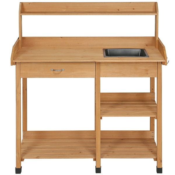 SmileMart Wooden Potting and Planter Workbench with Removable Sink Drawer