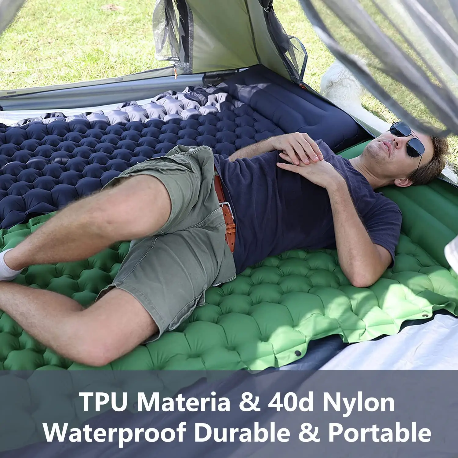 Camping Sleeping Mat Inflatable Camping Waterproof Mattress with Built in Foot Pump Compact Sleeping Pad for Camping Backpacking