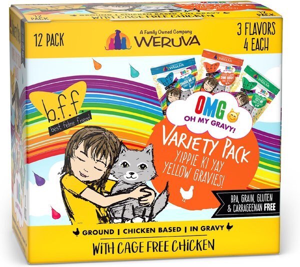 Weruva Best Feline Friend Oh My Gravy! Yippie Ki Yay Yellow Gravies! Variety Pack Grain-Free Wet Cat Food， 2.8-oz pouch， case of 12