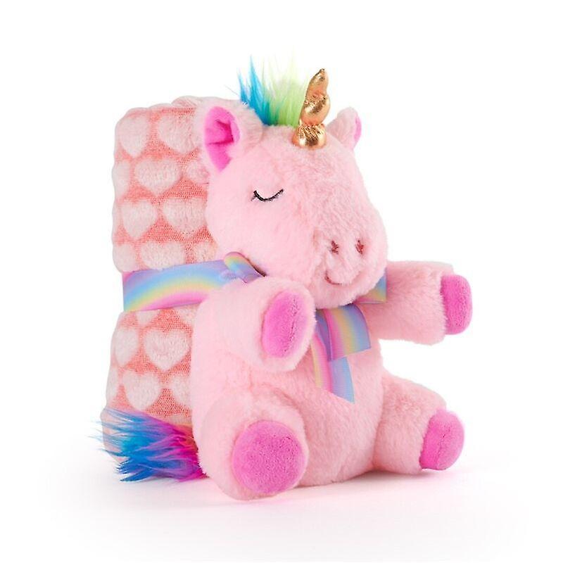 Unicorn Lily Stuffed Animal + Blanket Soft toys Plush Pink 22cm