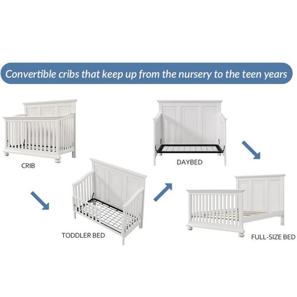 4 Pieces Bedroom Sets 4-in-1 Convertible Crib with Nightstand，Dresser and Changing Topper - - 37527172