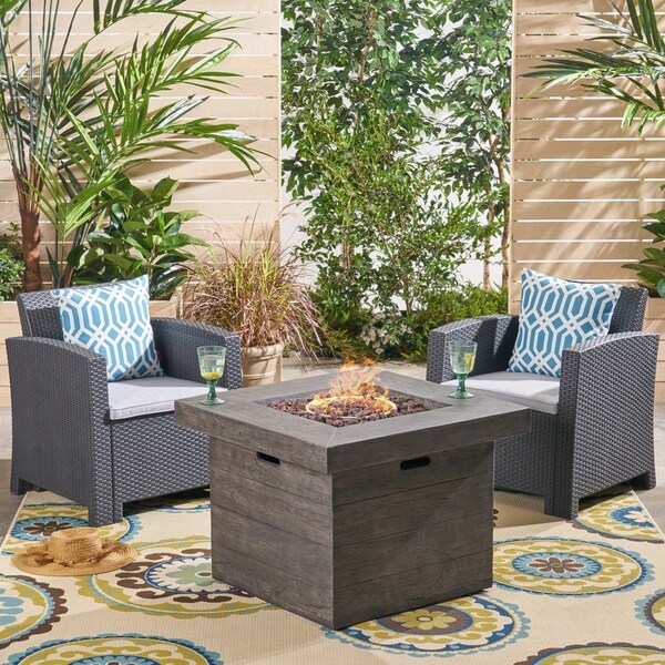 Bedrock Outdoor 2Seater Wicker Print Club Chair Chat Set with Fire Pit by Christopher Knight Home