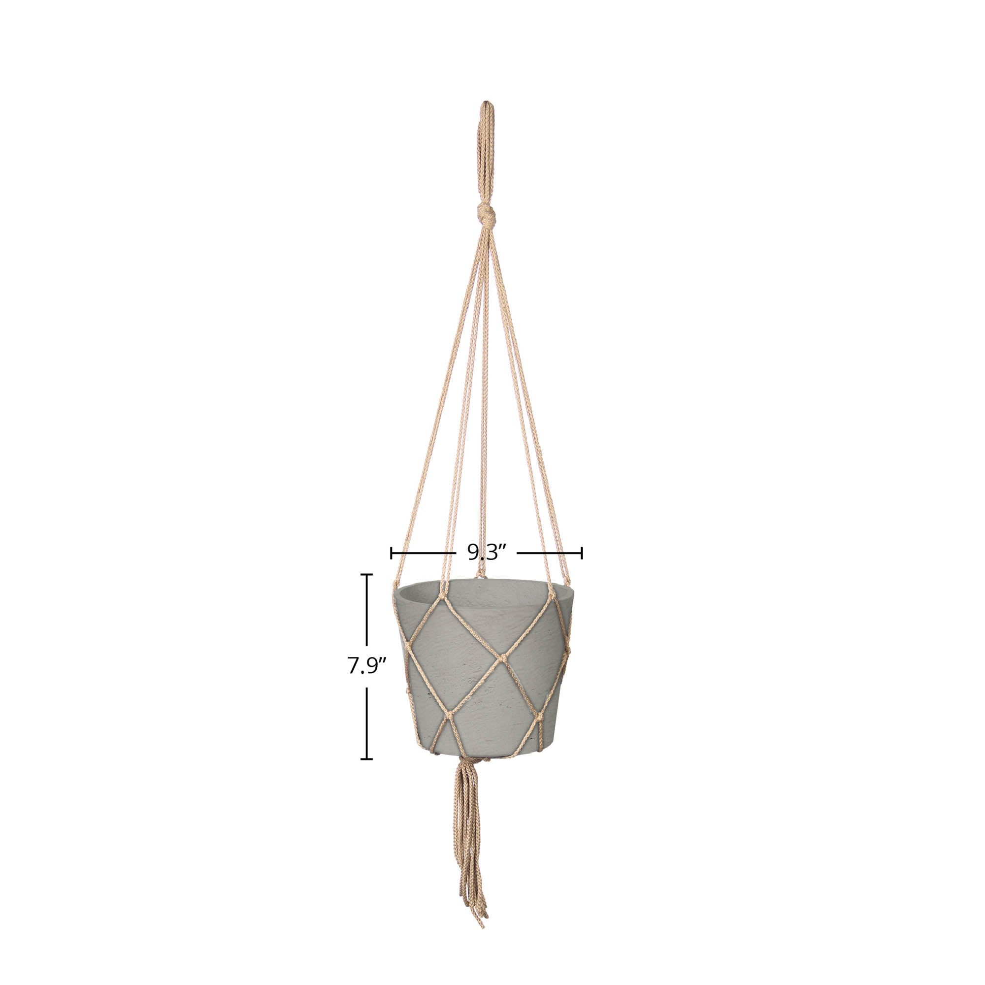 Craft Medium Hanging Pot With Netting - Cement Grey