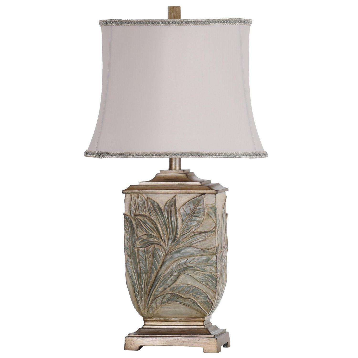 Bellevue Table Lamp  White With Brass Accents  Ivory Fabric Shade