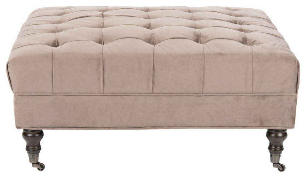 Alyssa Cocktail Tufted Ottoman Mushroom Taupe   Traditional   Footstools And Ottomans   by AED Luxury Home Decor  Houzz