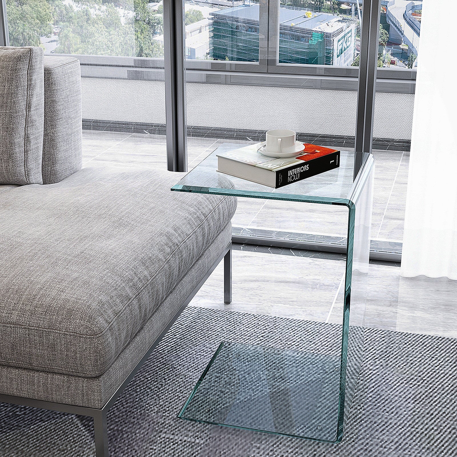 Whole Tempered Glass Coffee Table， Clear End Table Transparent Side Table for Room