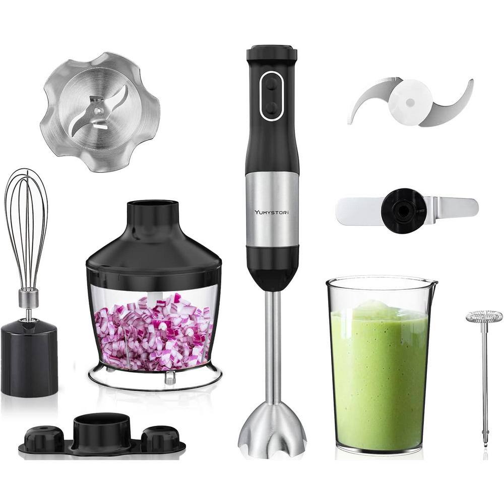 Edendirect 20-Speed Black 7 in 1 Immersion Blender with Ice Crusher Bracket Whisk Milk Frother 500 ml Chopper and 600 ml Beaker GDLBYHBXY2180