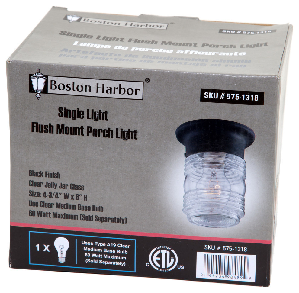 Boston Harbor HV 66919 BK3L Jelly Jar Porch Light Fixture  Black   Beach Style   Outdoor Flush mount Ceiling Lighting   by Life and Home  Houzz