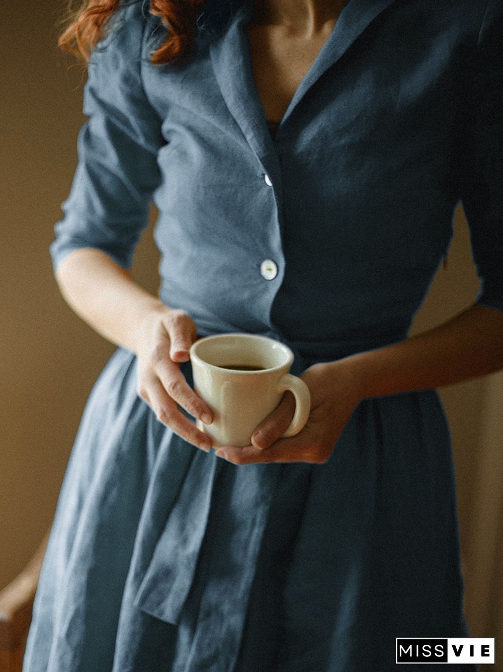 Vintage Elegant Shawl Collar Midi Dress