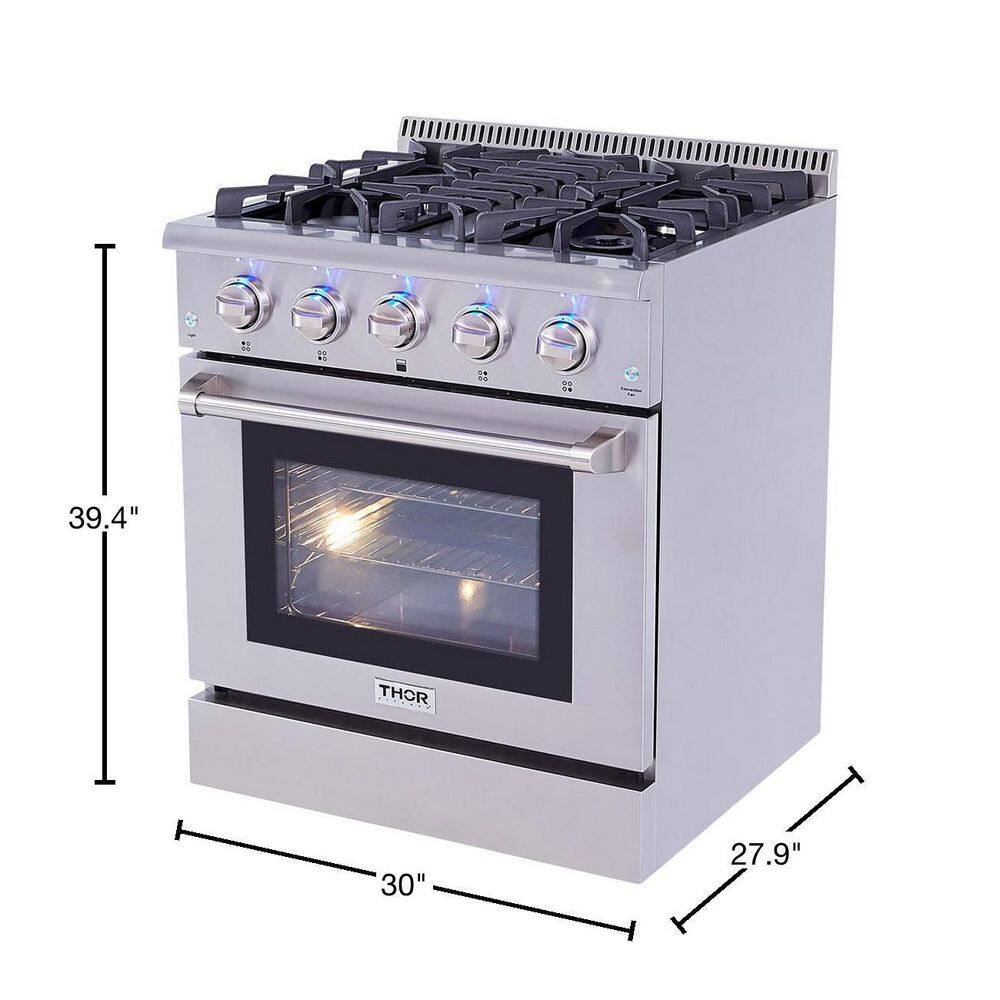 Thor Kitchen Pre-Converted Propane 30 in. 4.2 cu. ft. Gas Range in Stainless Steel HRG3080ULP