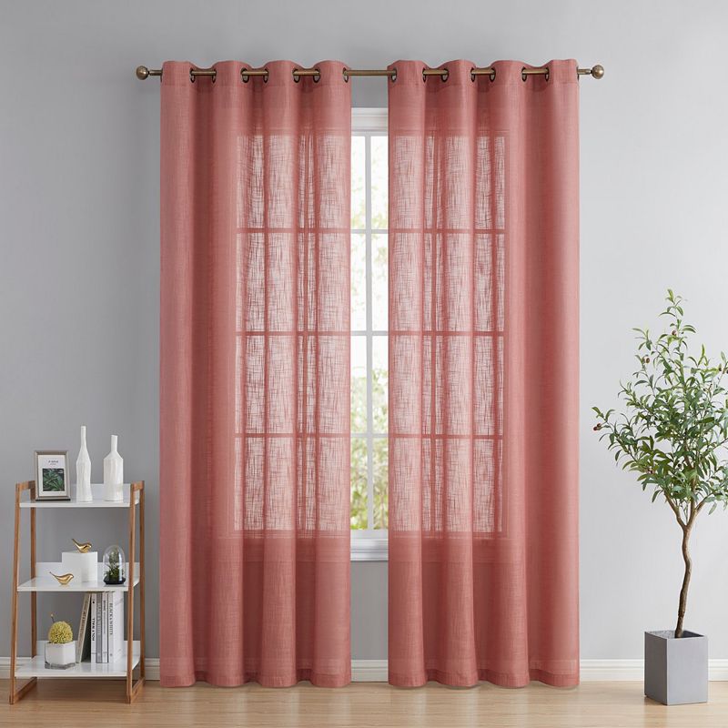 THD Serena Faux Linen Textured Semi Sheer Privacy Sun Light Filtering Transparent Window Grommet Long Thick Curtains Drapery Panels for Bedroom and Living Room， Set of 2