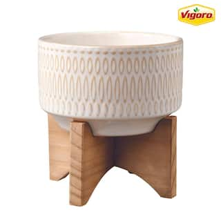 Vigoro 4.3 in. Gianna Small Ivory White Ceramic Pot (4.3 in. D x 4.75 in. H) with Stand CT939-IVORY