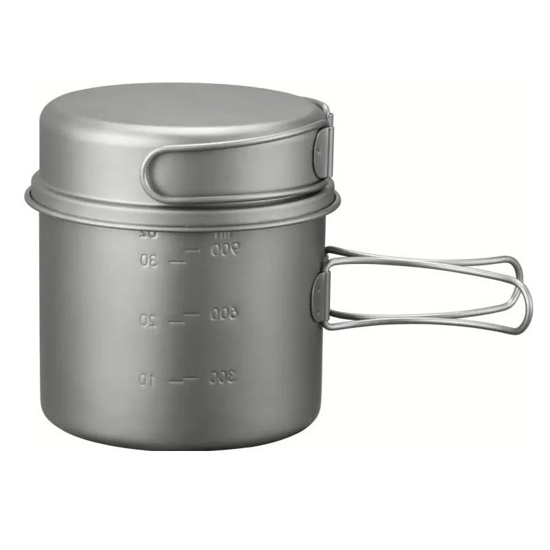 Outdoor Titanium Camping Travelling pot and pan with Flexible Folding Handle