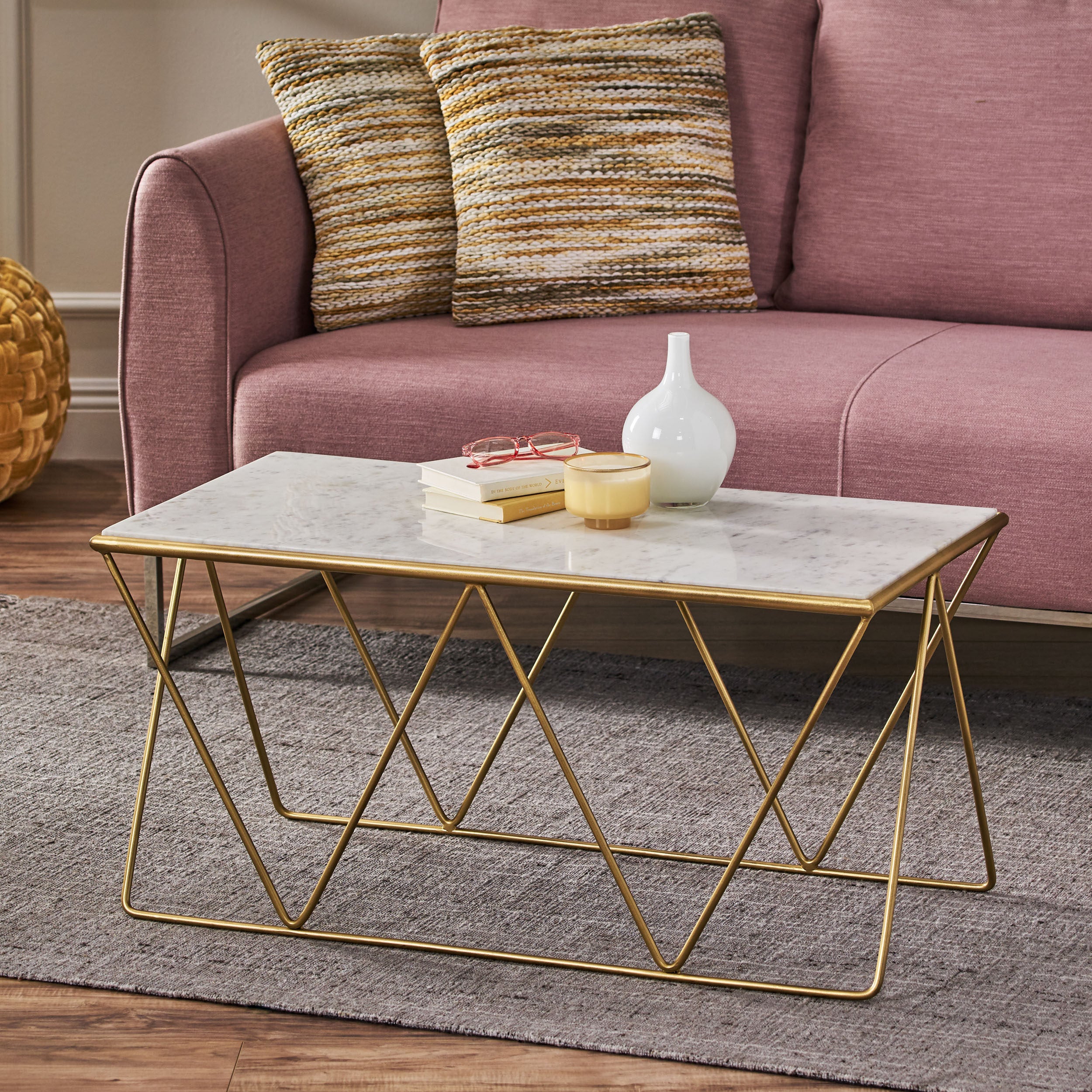 Massie Modern Glam Handcrafted Marble Top Coffee Table