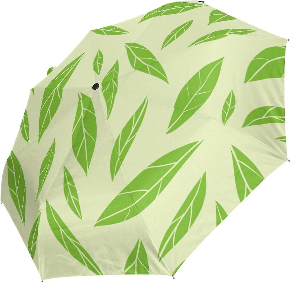 Rain Umbrella Automatic Windproof Foldable Umbrella Green Tea Leaves