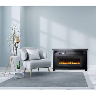 Cambridge San Jose 58 in. Freestanding Electric Fireplace Entertainment Stand in Black with 50 in. Insert and Crystal Rock Display CAM5735-1BLK