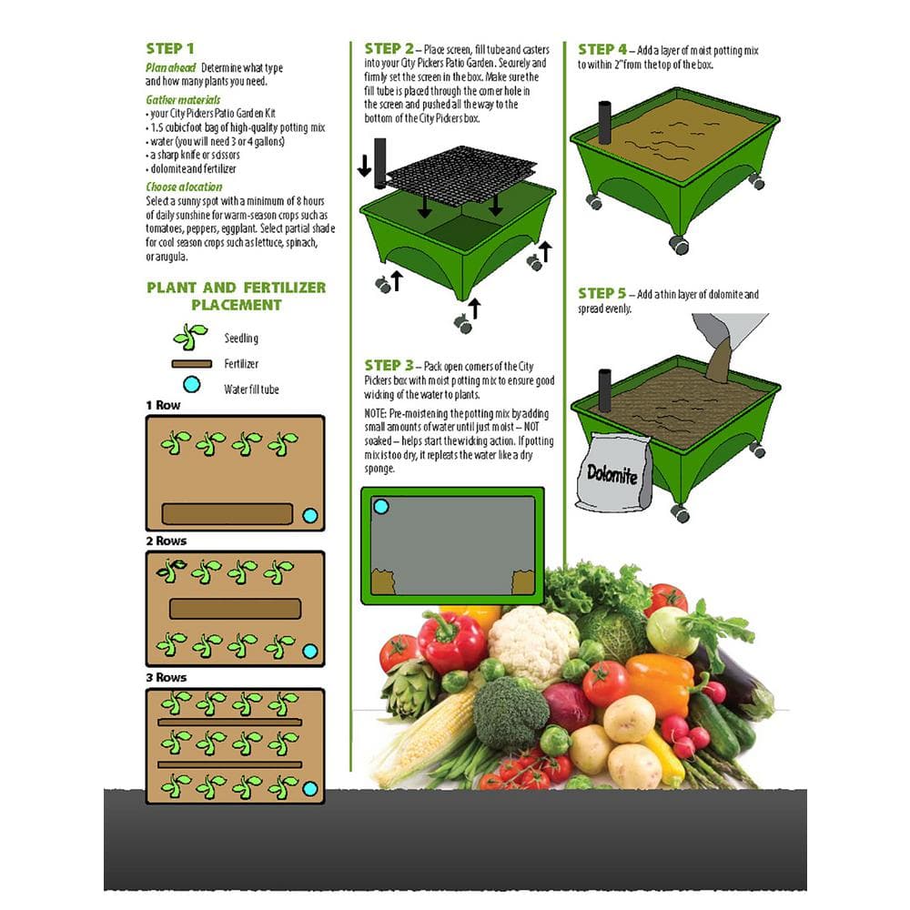 CITY PICKERS 24.5 in. x 20.5 in. Patio Raised Garden Bed Kit with Watering System and Casters in Limey Green 2343-1HD