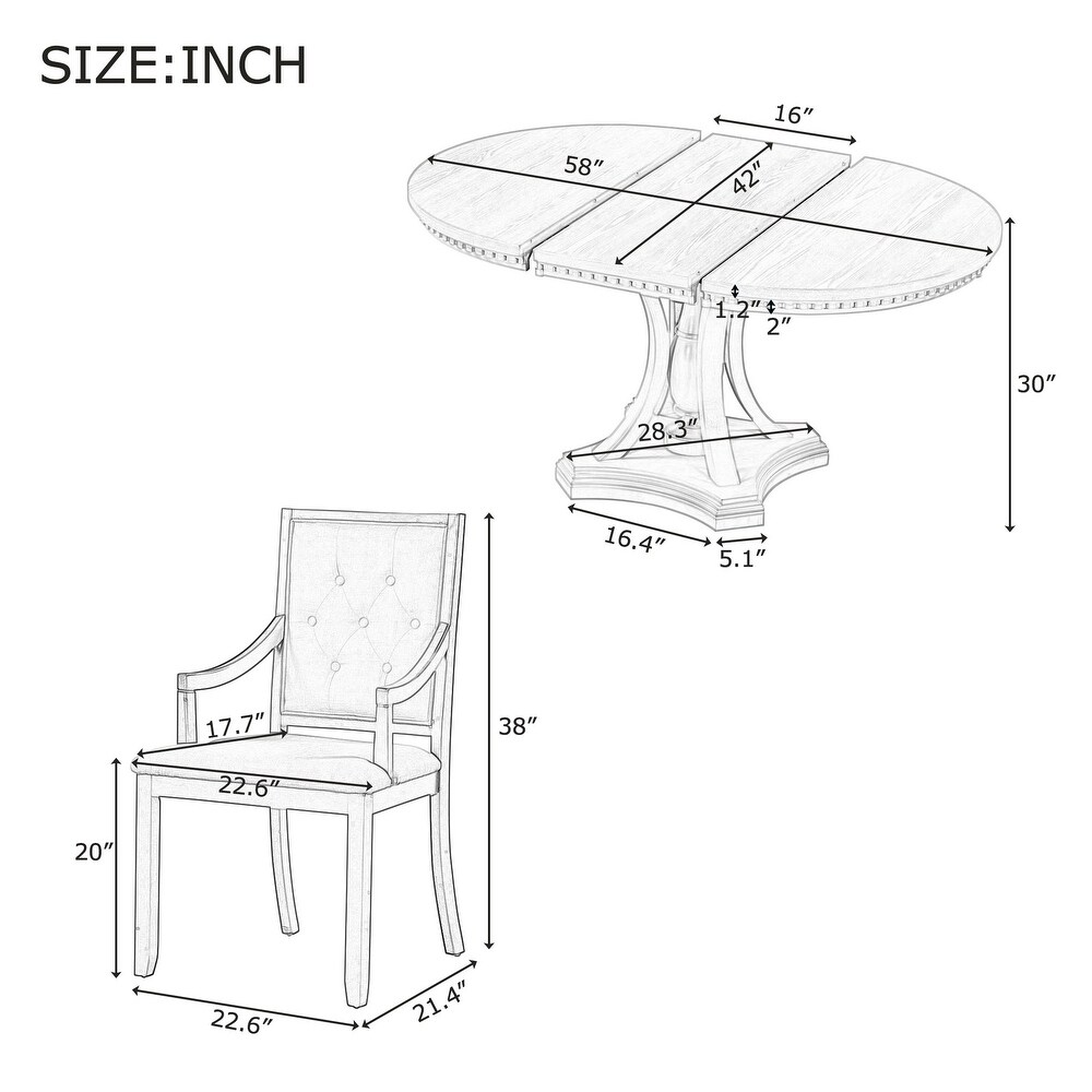 Modern 5 Piece Wood Dining Set with Extendable Round Dining Table and Upholstered Back Dining Chairs  for Dining Room  White