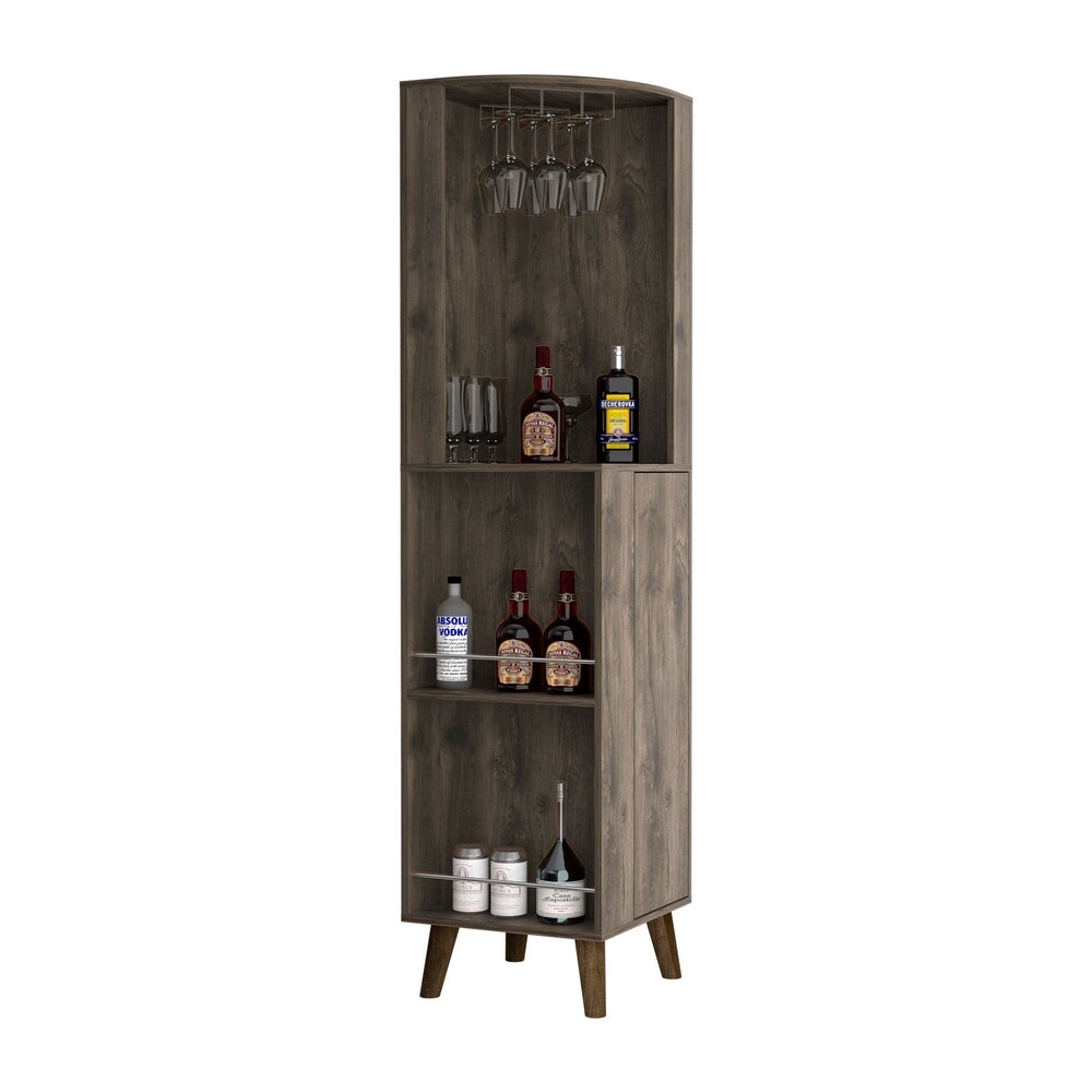 Cincinnati Corner Bar Cabinet with Glass Rack  2 External Shelves  Drawer  and 4 Legs   N/A