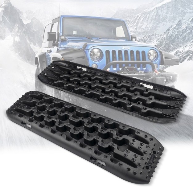 Rugcel Winch Quick Recovery Emergency 4 Wheel Drive Tire Traction Board Mats W Diamond Array Pattern 4 Mounting Brackets amp Carrying Case Black