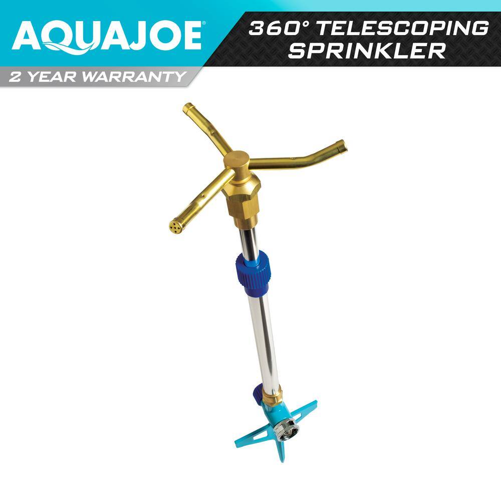 AQUA JOE 360-Degree 3-Arm Brass Rotary Telescoping Sprinkler AJ-ISTAS