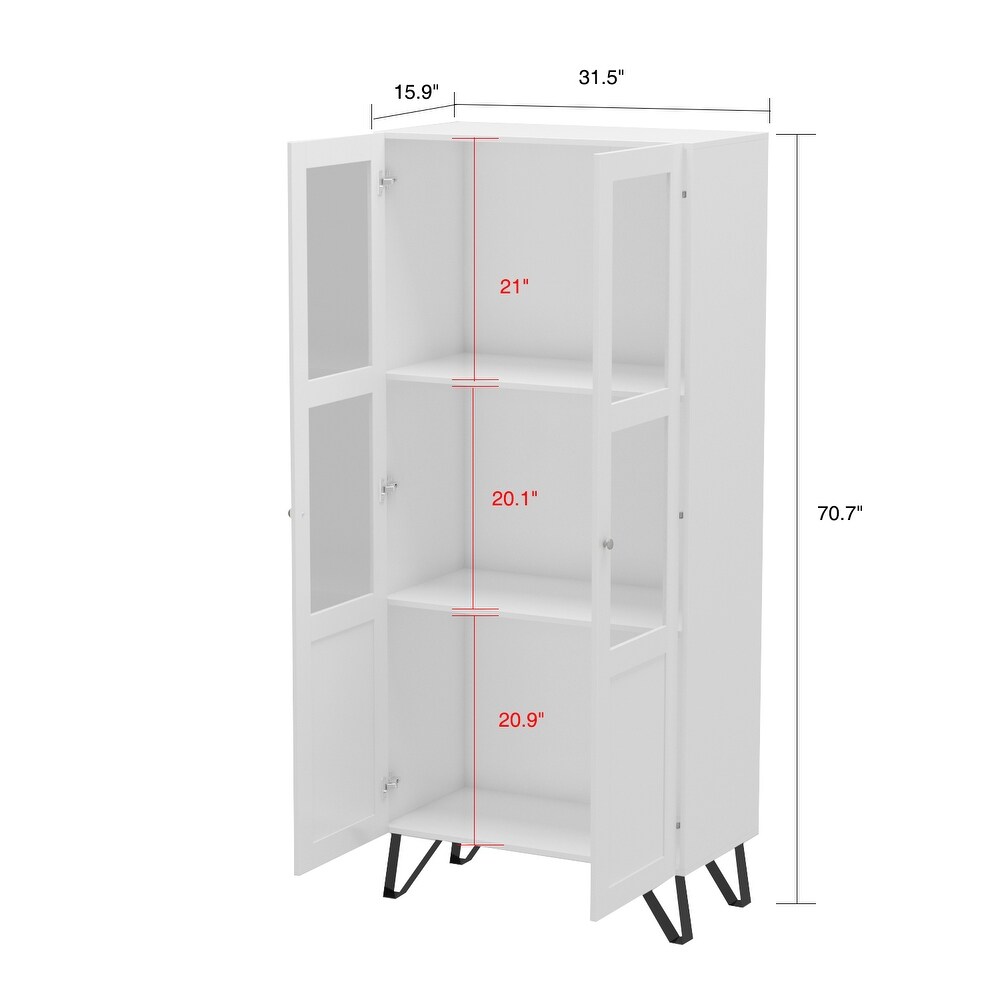 Buffet Sideborad Acrylic Glass Door Accent Wood Metal Storage Cabinet