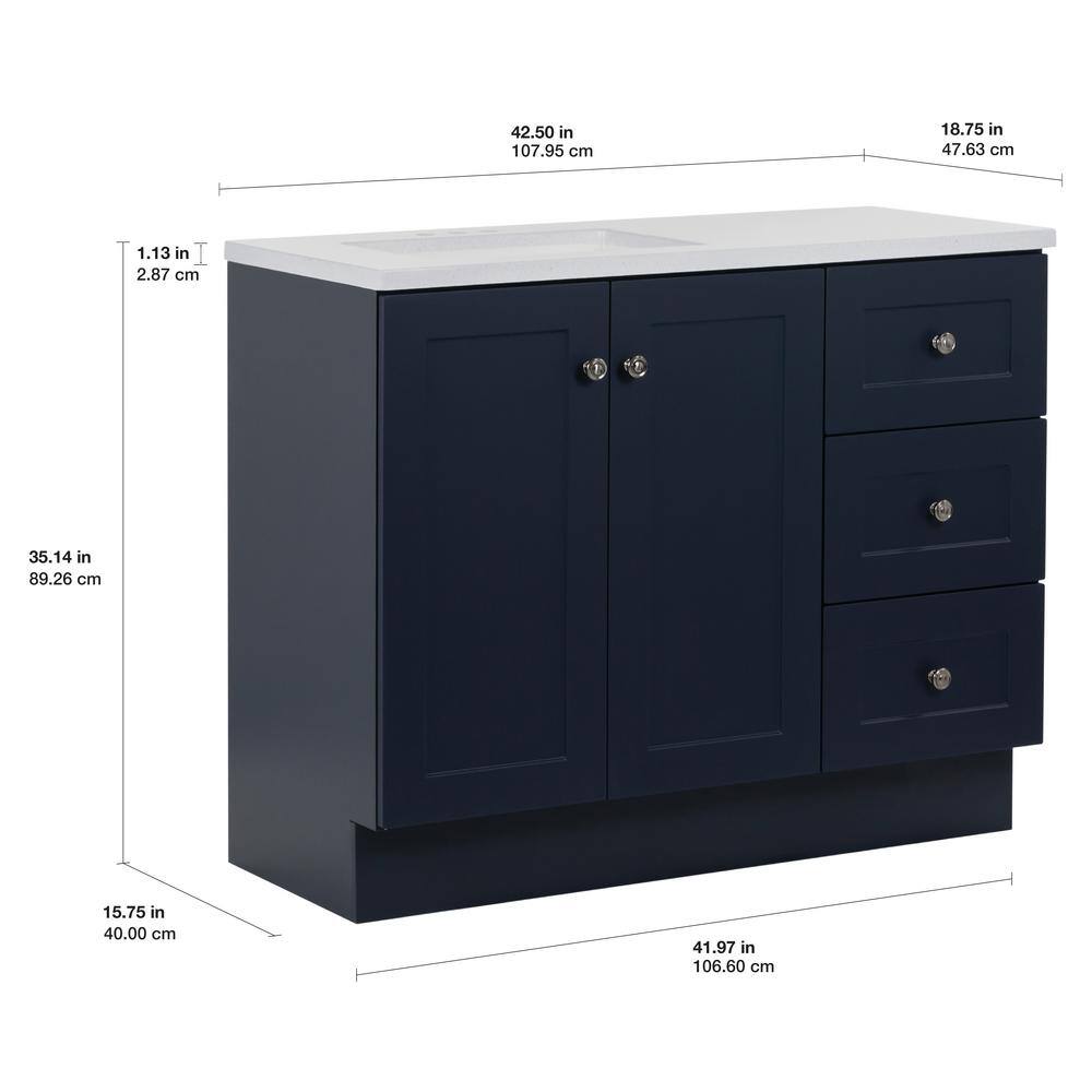 Glacier Bay Bannister 42.5 in. W x 18.75 in. D Bath Vanity in Deep Blue with Cultured Marble Top in Colorpoint White with Sink BA42P2-DB