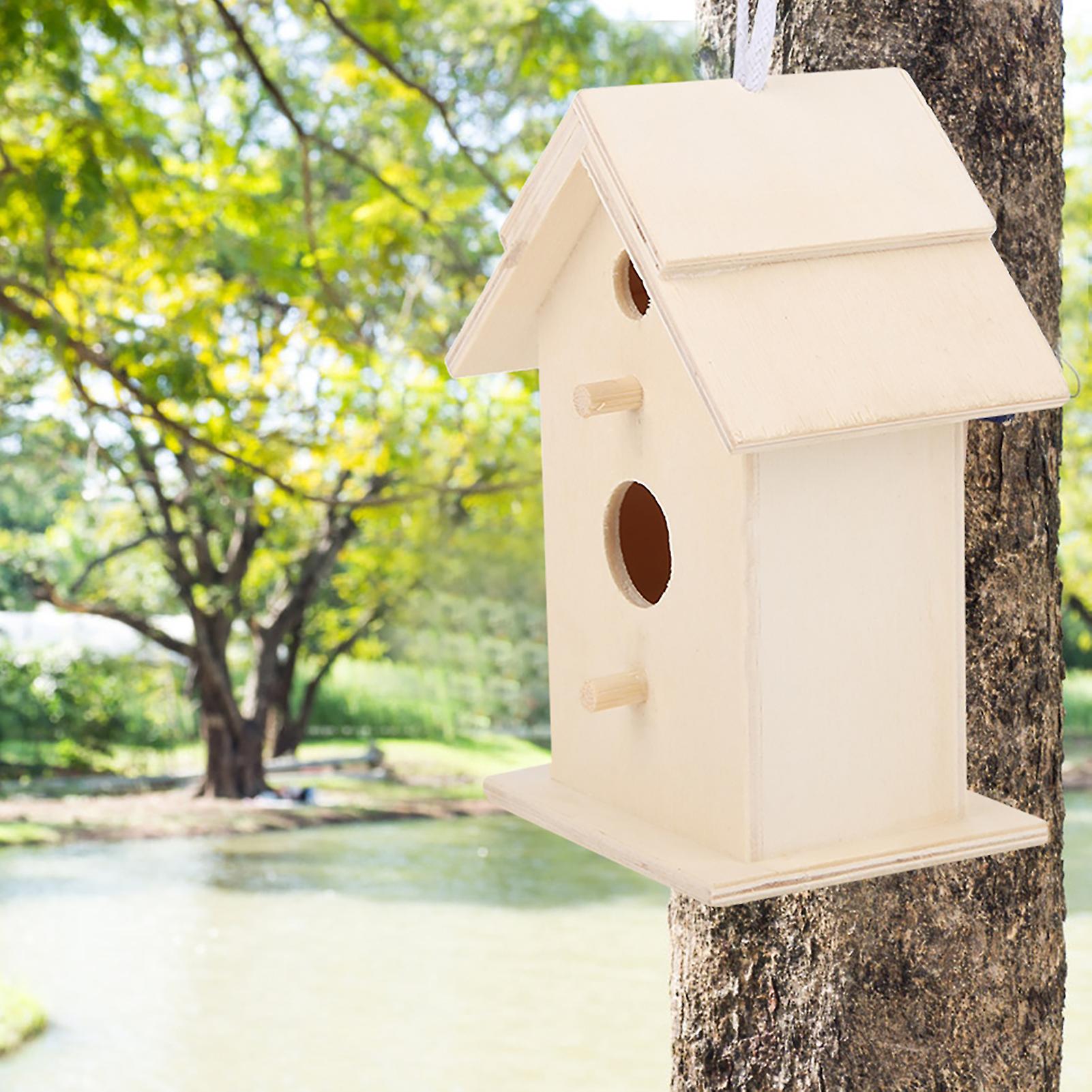 2pcs Innovative Outdoor Wooden Birdhouse Birds Nesting Breeding Box Cage Ornament Garden Decor