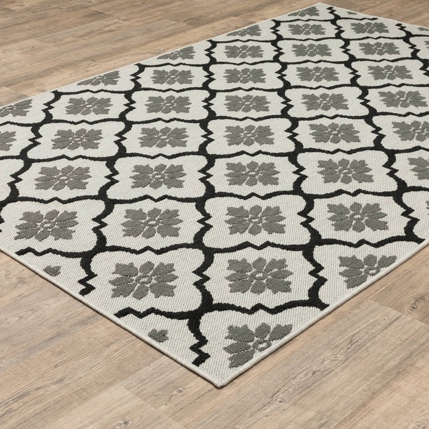 Trinity Floral Trellis Patio Area Rug Beige black Captiv8e Designs