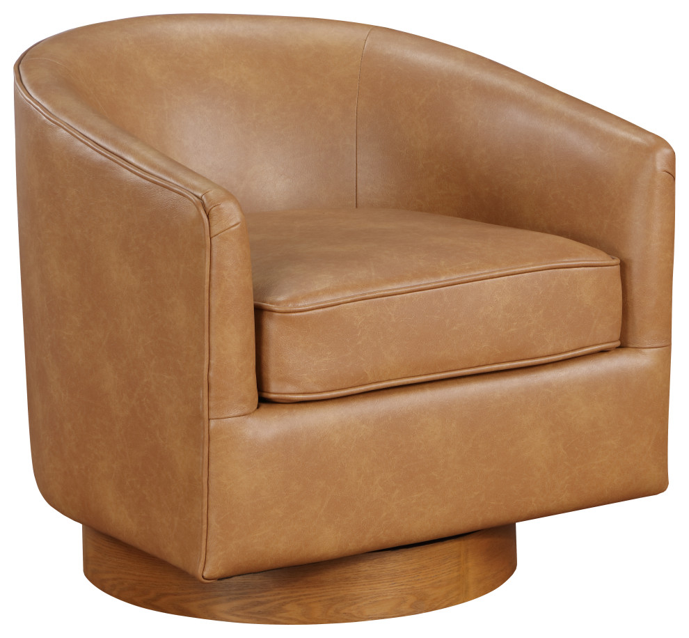 Taos Top Grain Leather Wood Base Swivel Accent Chair   Modern   Armchairs And Accent Chairs   by Comfort Pointe  Houzz