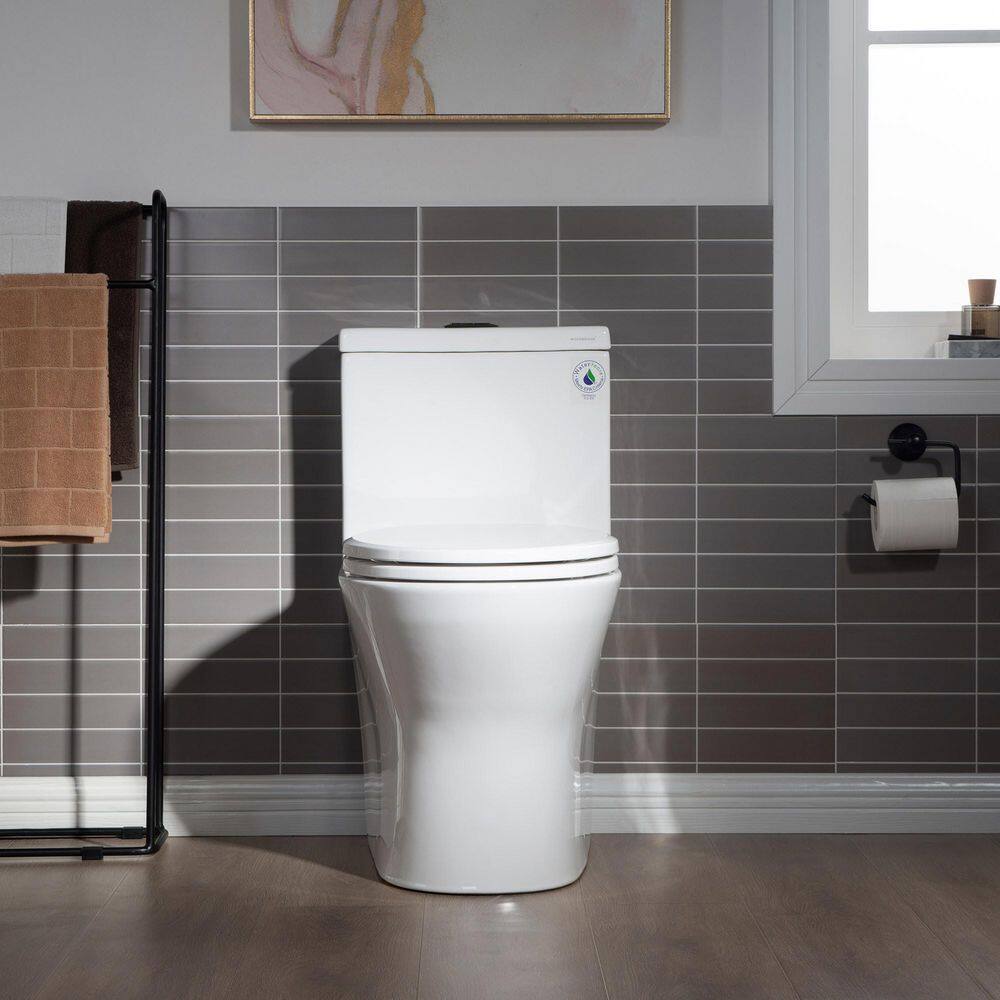 WOODBRIDGE Reo 1-Piece 1.28 GPF High Efficiency Dual Flush Round All-In One Toilet in White with Soft Closed Seat Included HB0500MB