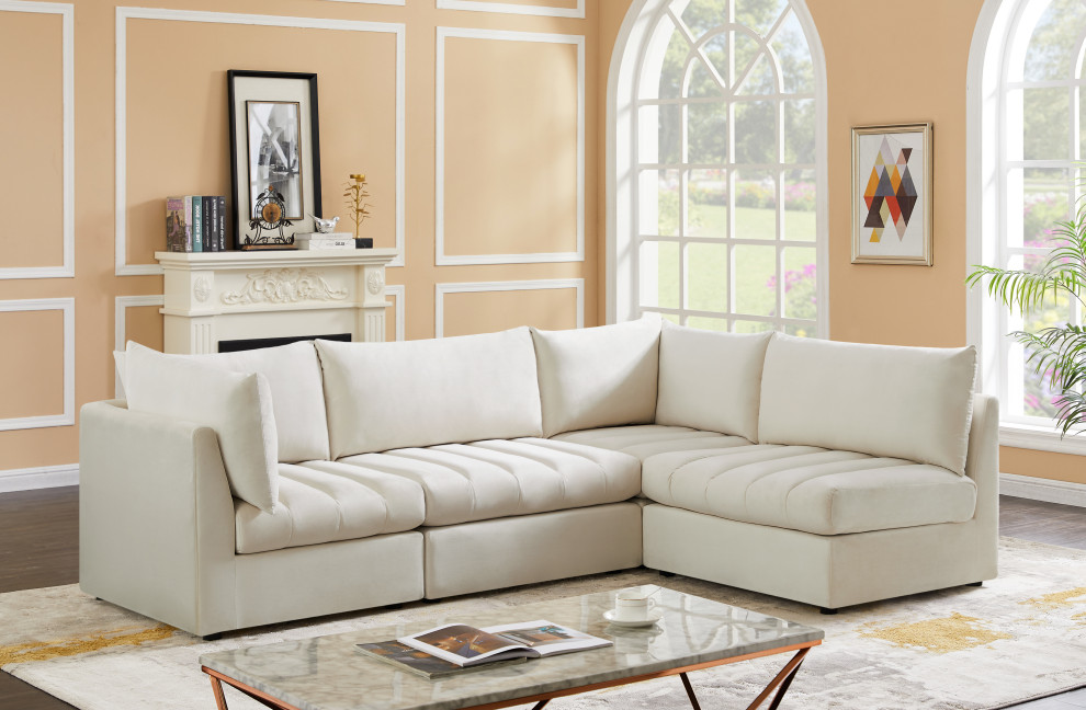 Jacob Velvet Upholstered L Shaped Modular Sectional   Transitional   Sectional Sofas   by Meridian Furniture  Houzz