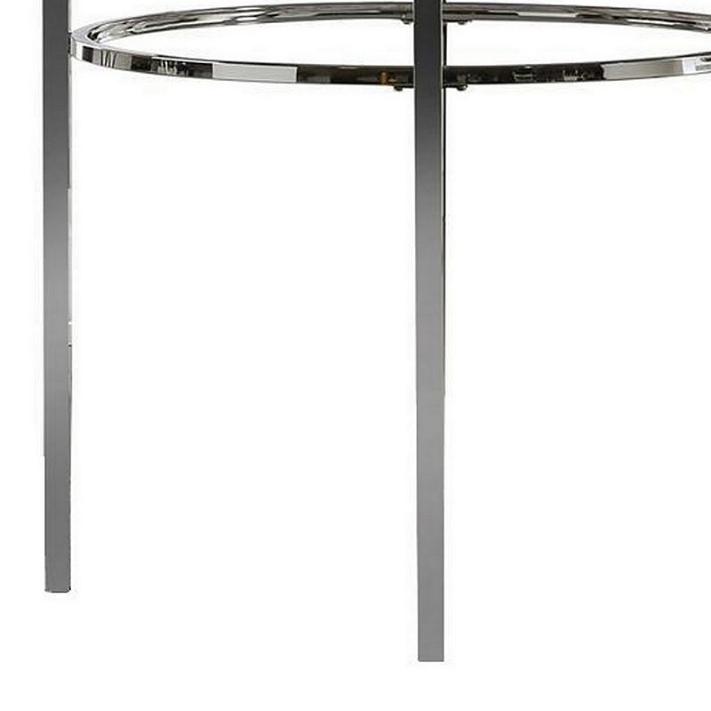 Contemporary Round Dining Table with Faux Marble Top， White and Chrome