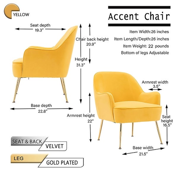 Modern Soft Velvet Material Yellow Ergonomics Accent Chair Living Room Chair Bedroom Chair Home Chair， Yellow