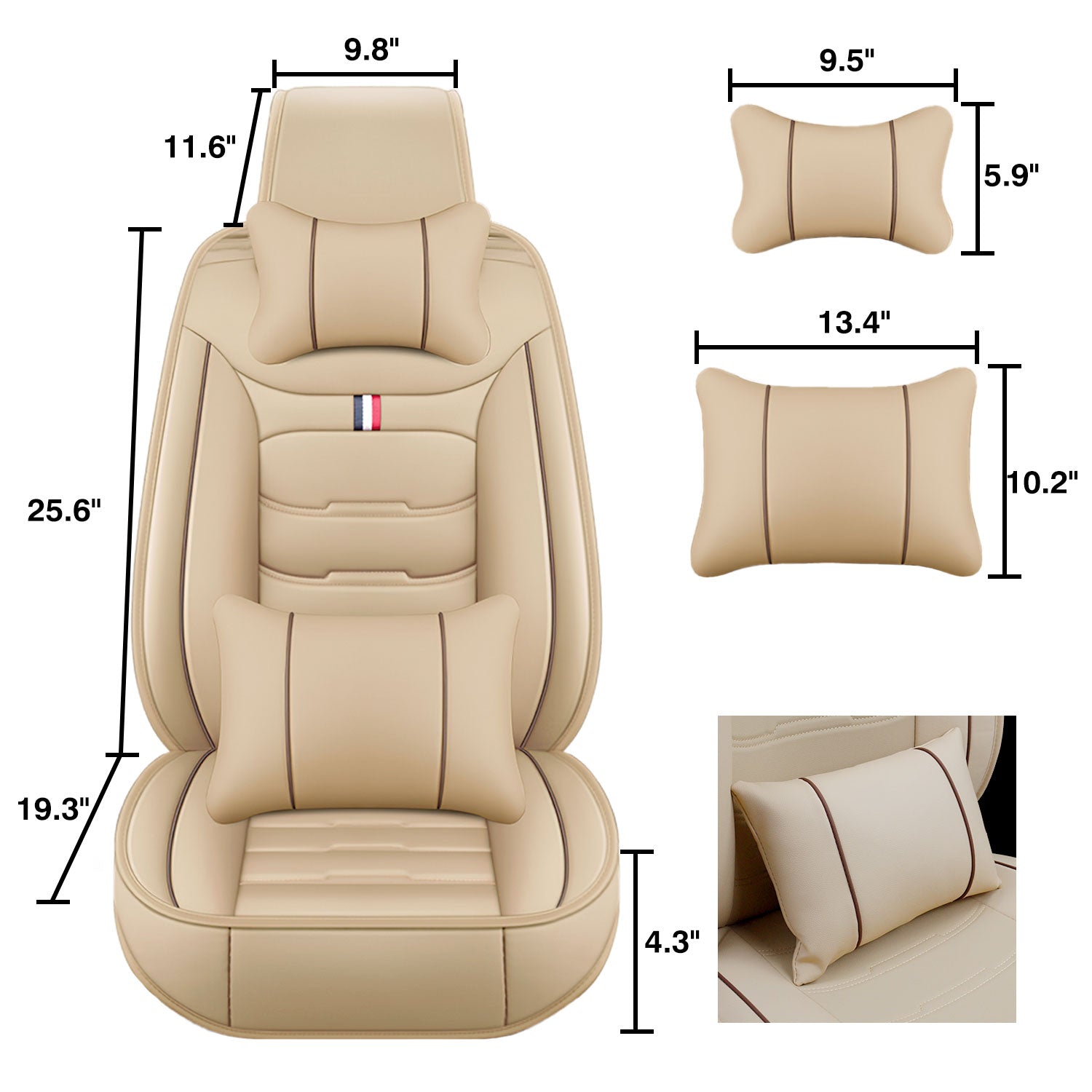 Oture Car Seat Covers Full Set Leather Front and Rear Bench Backrest Seat Cover Set Universal Fit for Auto Sedan SUV Truck