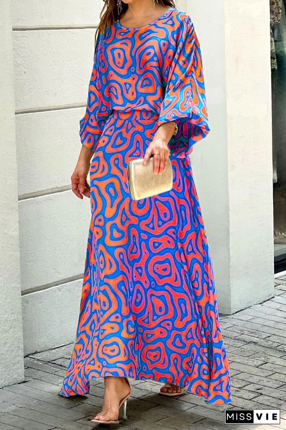 Fashion Print Patchwork O Neck Straight Dresses(8 Colors)